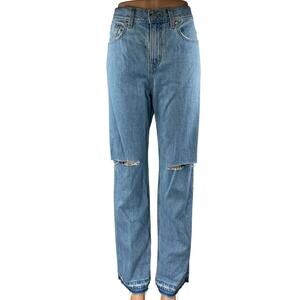 Levi's Women's Blue High Waist Distressed Frayed Raw Hem Straight Denim Jeans 28
